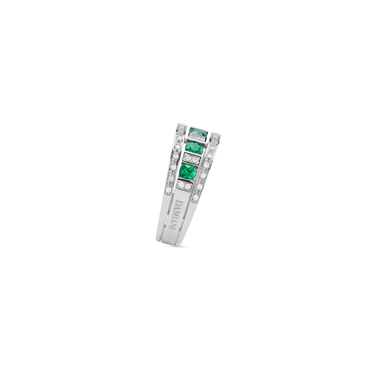 Damiani Belle Epoque Ring 20039701, An 18k white gold ring set with diamonds and emeralds