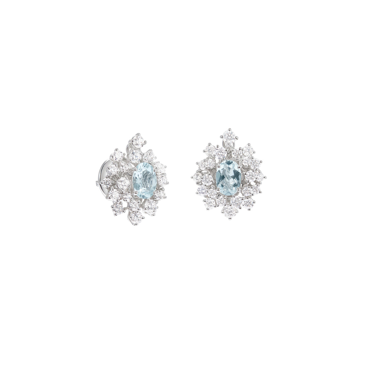 Damiani Mimosa Earrings 20071065, A pair of 18k white gold earrings set with diamonds and aquamarine