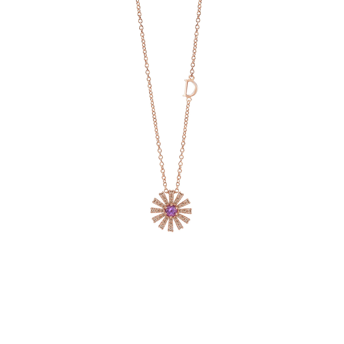 Damiani Margherita Necklace 20106390, An 18k rose gold necklace set with brown diamonds and amethyst