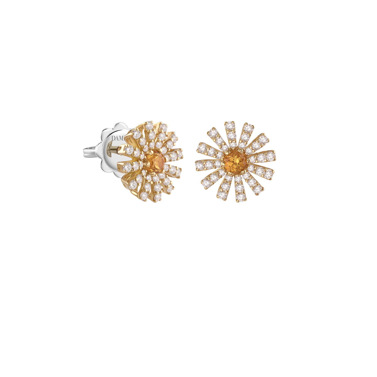 Damiani Margherita Earrings 20106397, A pair of 18k yellow gold earrings set with brown diamonds and citrine quartz