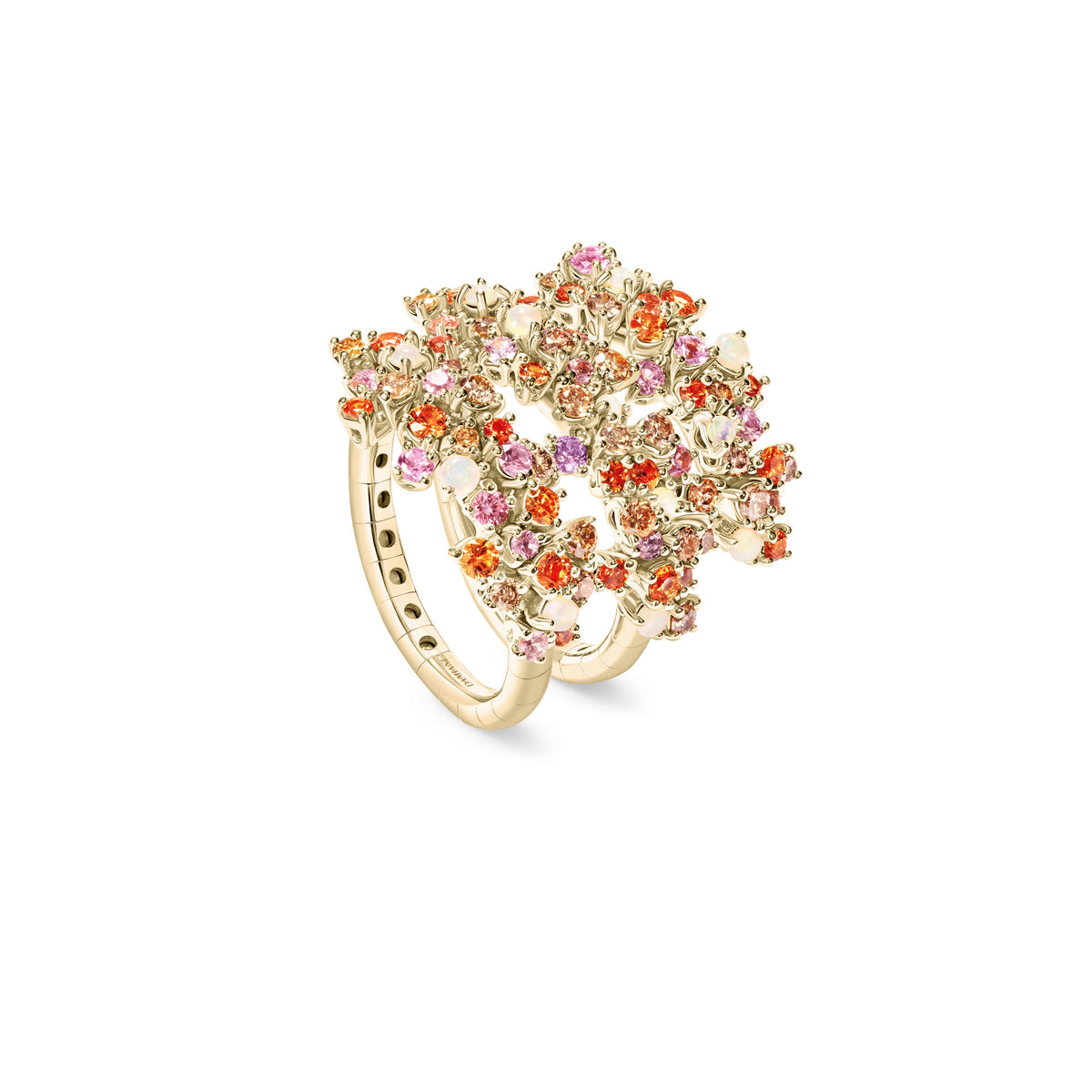 Damiani Ring 20113560, An 18k yellow gold ring set with brown diamonds and sapphires