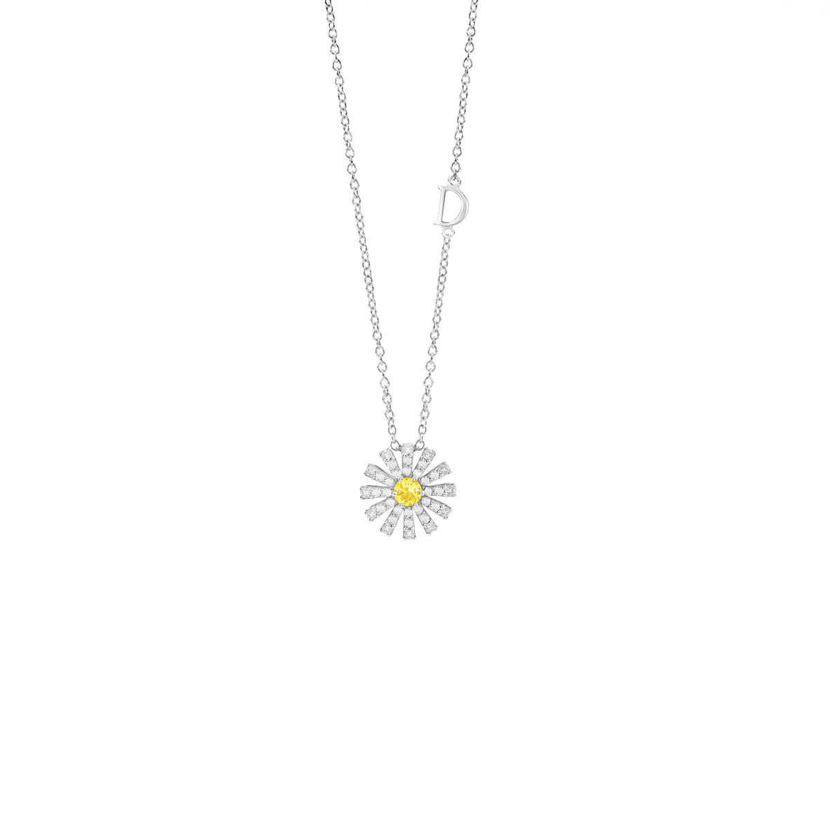 Damiani Necklace 20114972, An 18k white gold necklace set with diamonds and a yellow sapphire