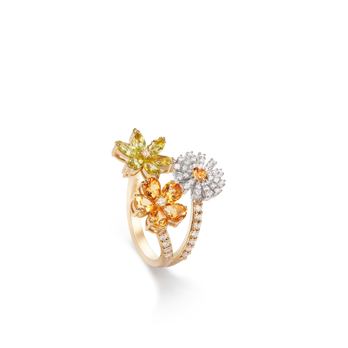 Damiani Ring 20115273, White and yellow gold ring with citrine quartz, peridots and diamonds