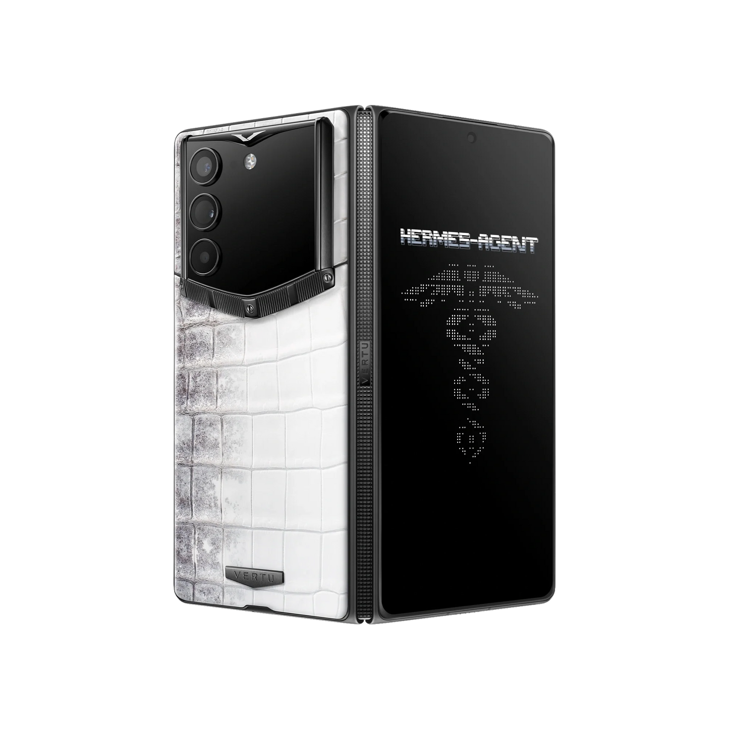 VERTU ALPHAFOLD Himalaya Alligator leather phone folded and standing upright