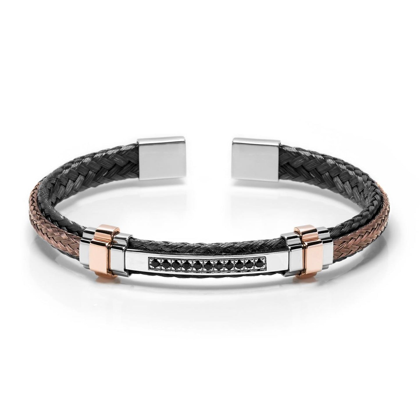Baraka 316L Bracelet BR253021RODN-35, a men's bracelet in rose gold and stainless steel set with diamonds