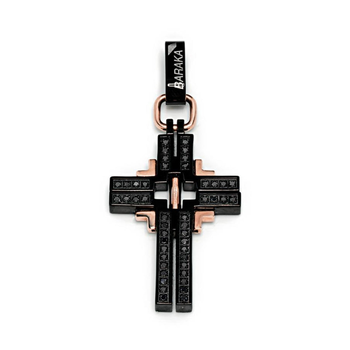 Baraka Diamonds Cross CR214463ROBB-42, a men's cross in rose gold and stainless steel set with diamonds