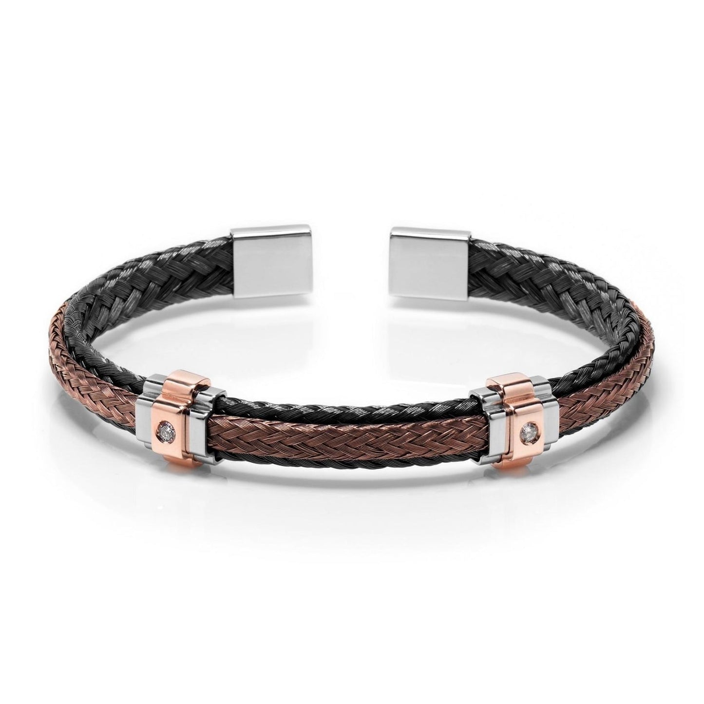 Baraka 316L Bracelet BR221451RODB-04, a men's bracelet in rose gold and stainless steel set with diamonds