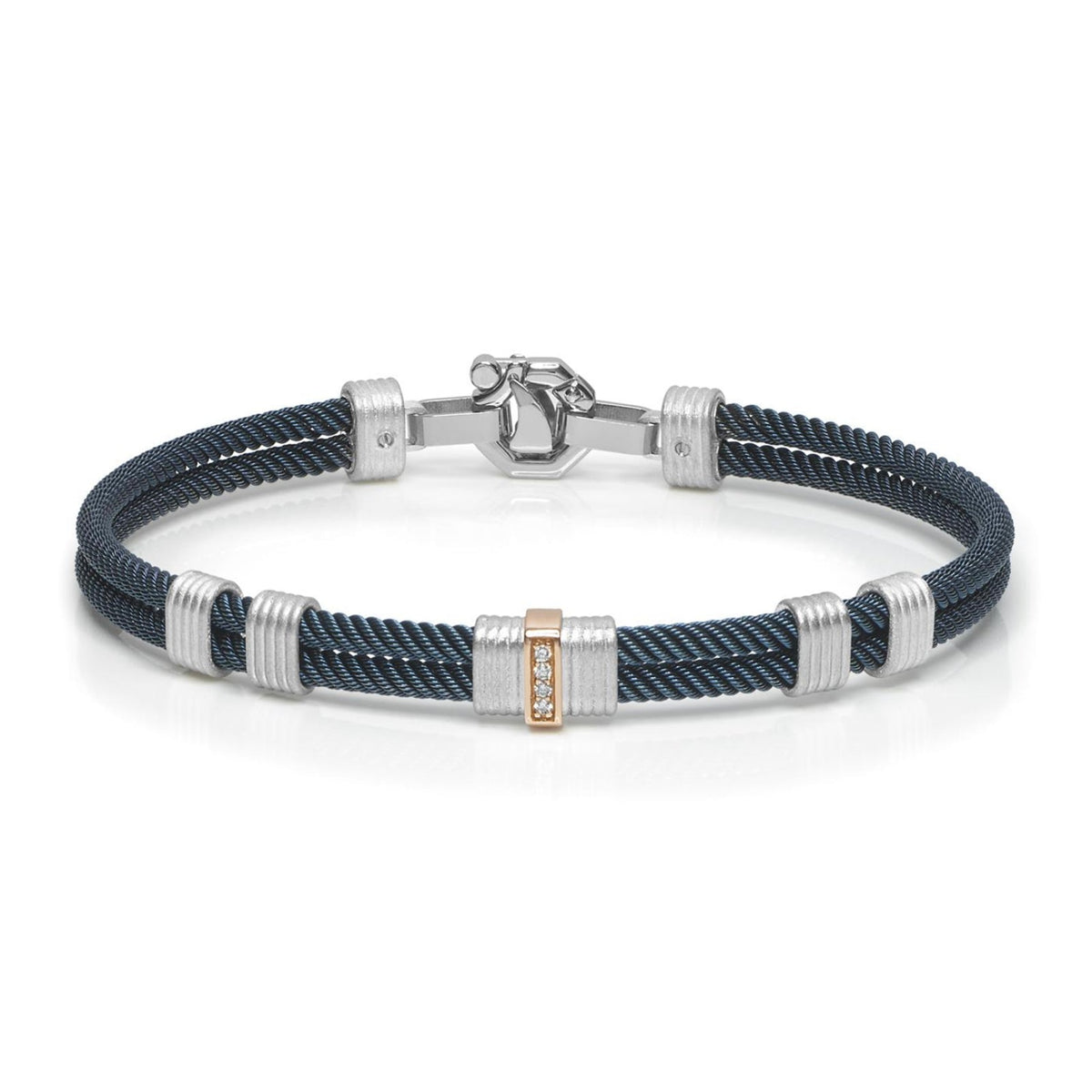 Baraka 316L Bracelet BR282021RODB-06, a men's bracelet in rose gold and silver set with diamonds