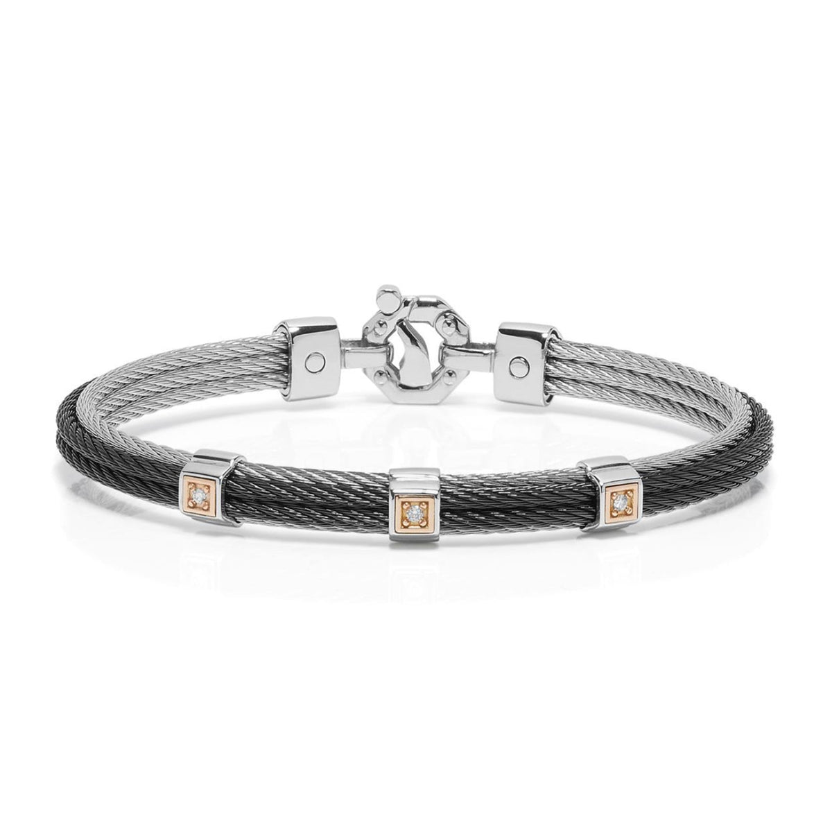 Baraka 316L Bracelet BR332151RODB-11, a men's bracelet in rose gold and stainless steel set with diamonds