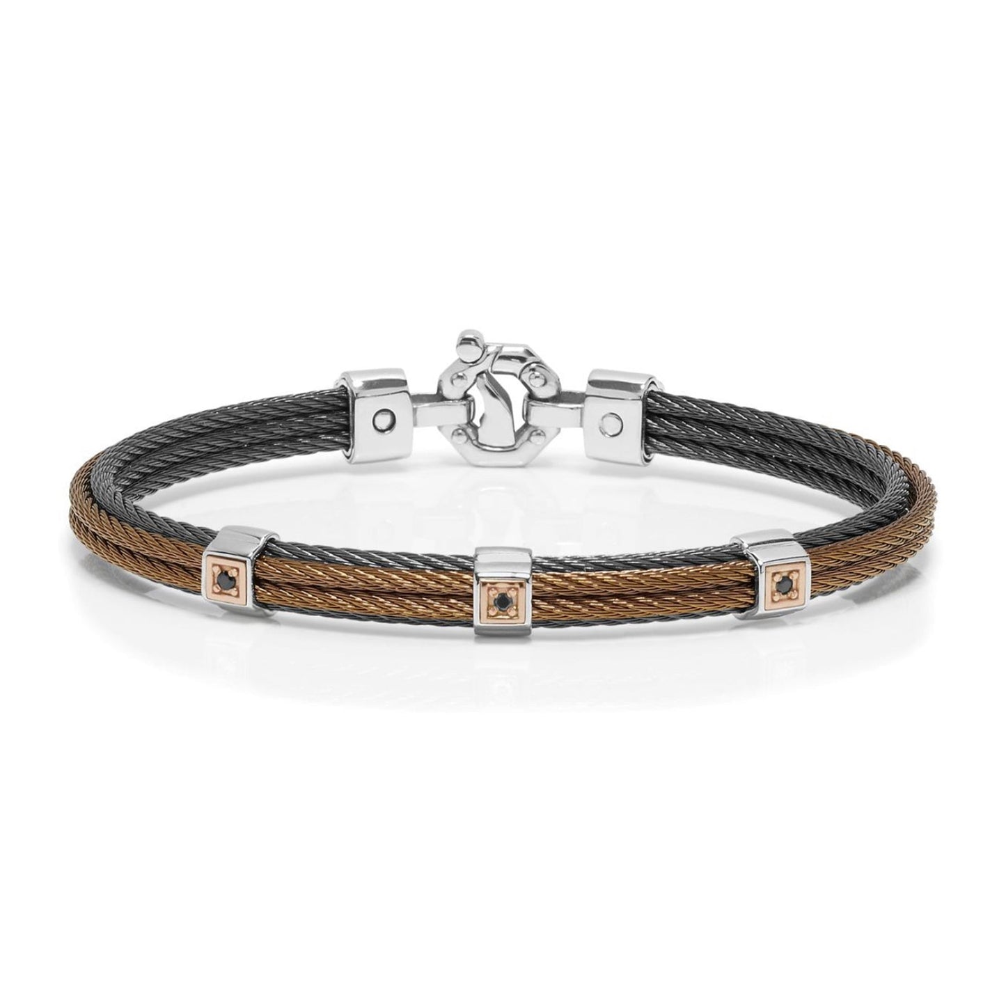 Baraka 316L Bracelet BR332171RODN-11, a men's bracelet in rose gold and stainless steel set with diamonds
