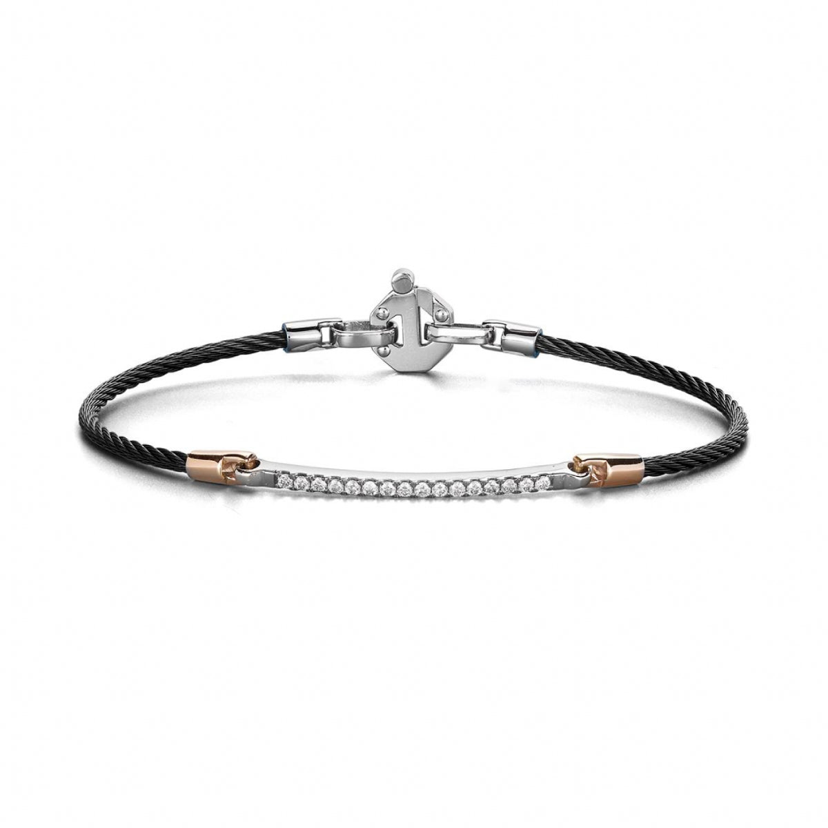 Baraka 316L Bracelet BR361011RODB, a men's bracelet in rose gold and stainless steel set with diamonds