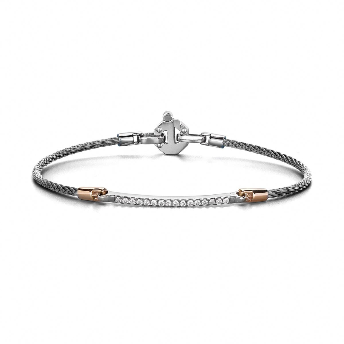 Baraka 316L Bracelet BR361021RODB, a men's bracelet in rose gold and stainless steel set with diamonds