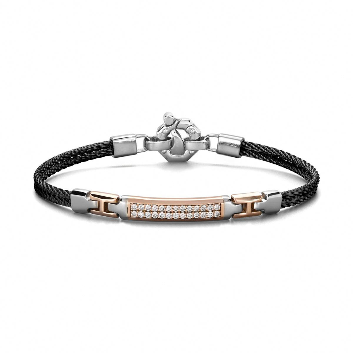 Baraka 316L Bracelet BR361101RODB, a men's bracelet in rose gold and stainless steel set with diamonds