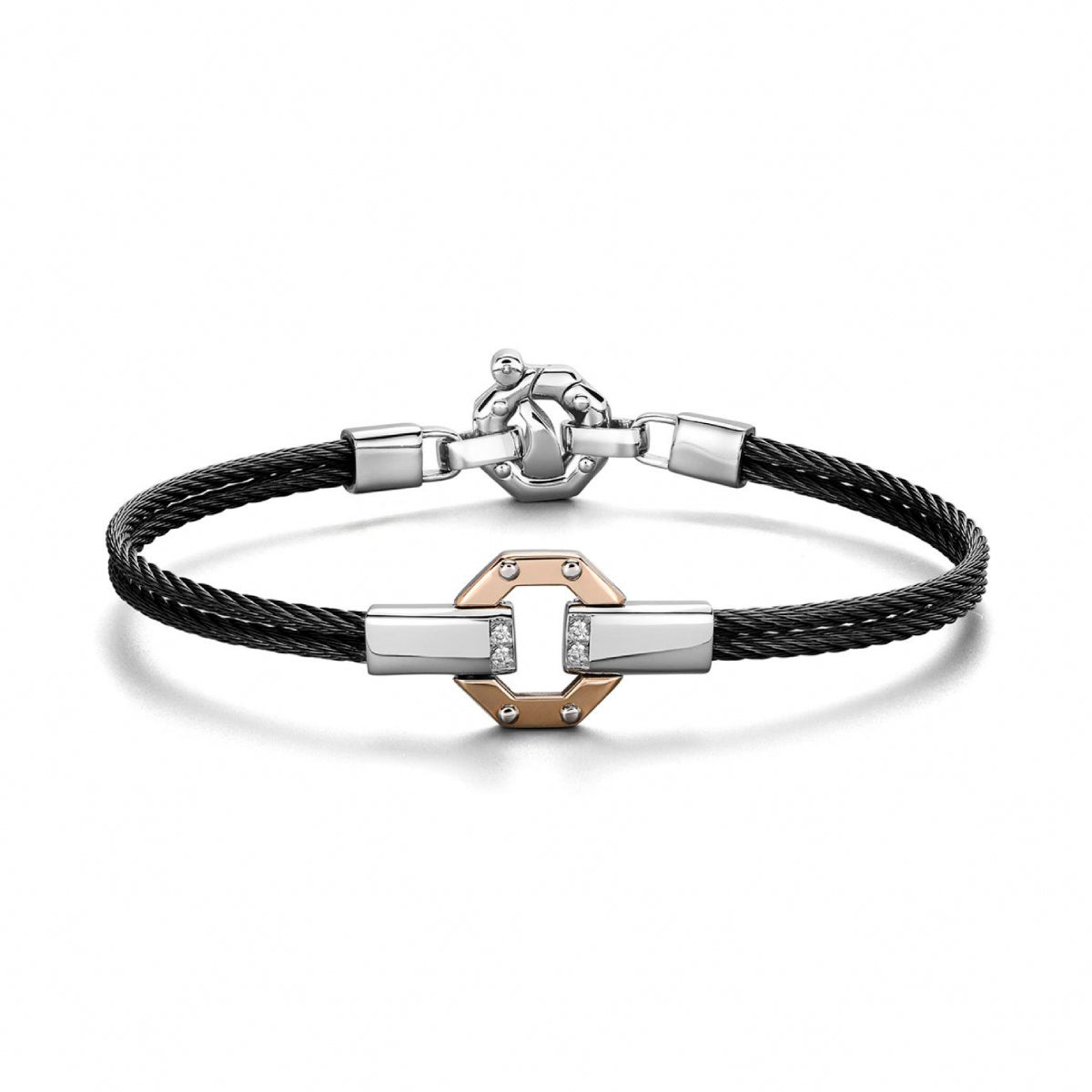 Baraka 316L Bracelet BR361161RODB, a men's bracelet in rose gold and stainless steel set with diamonds