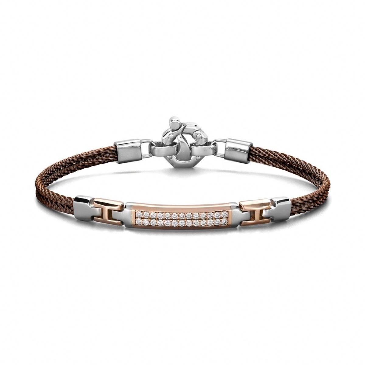 Baraka 316L Bracelet BR361241RODB, a men's bracelet in rose gold and stainless steel set with diamonds