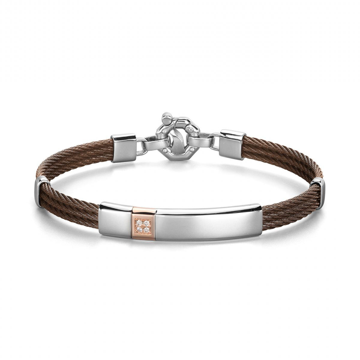 Baraka 316L Bracelet BR361251RODB, a men's bracelet in rose gold and stainless steel set with diamonds