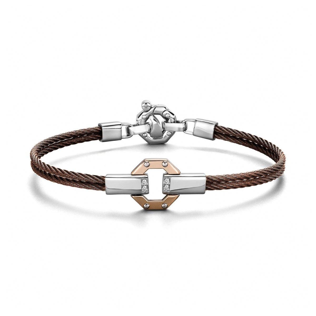 Baraka 316L Bracelet BR361261RODB, a men's bracelet in rose gold and stainless steel set with diamonds