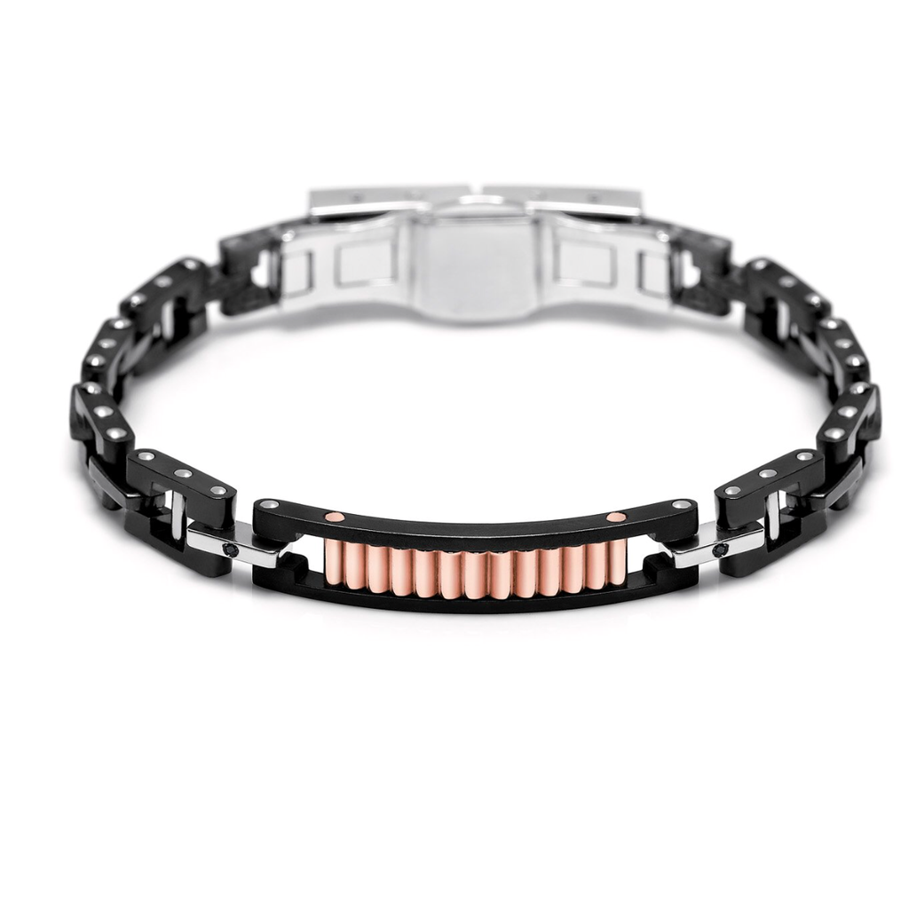 Baraka Explore Bracelet BR232011RODN, a men's bracelet in rose gold and black ceramic set with diamonds