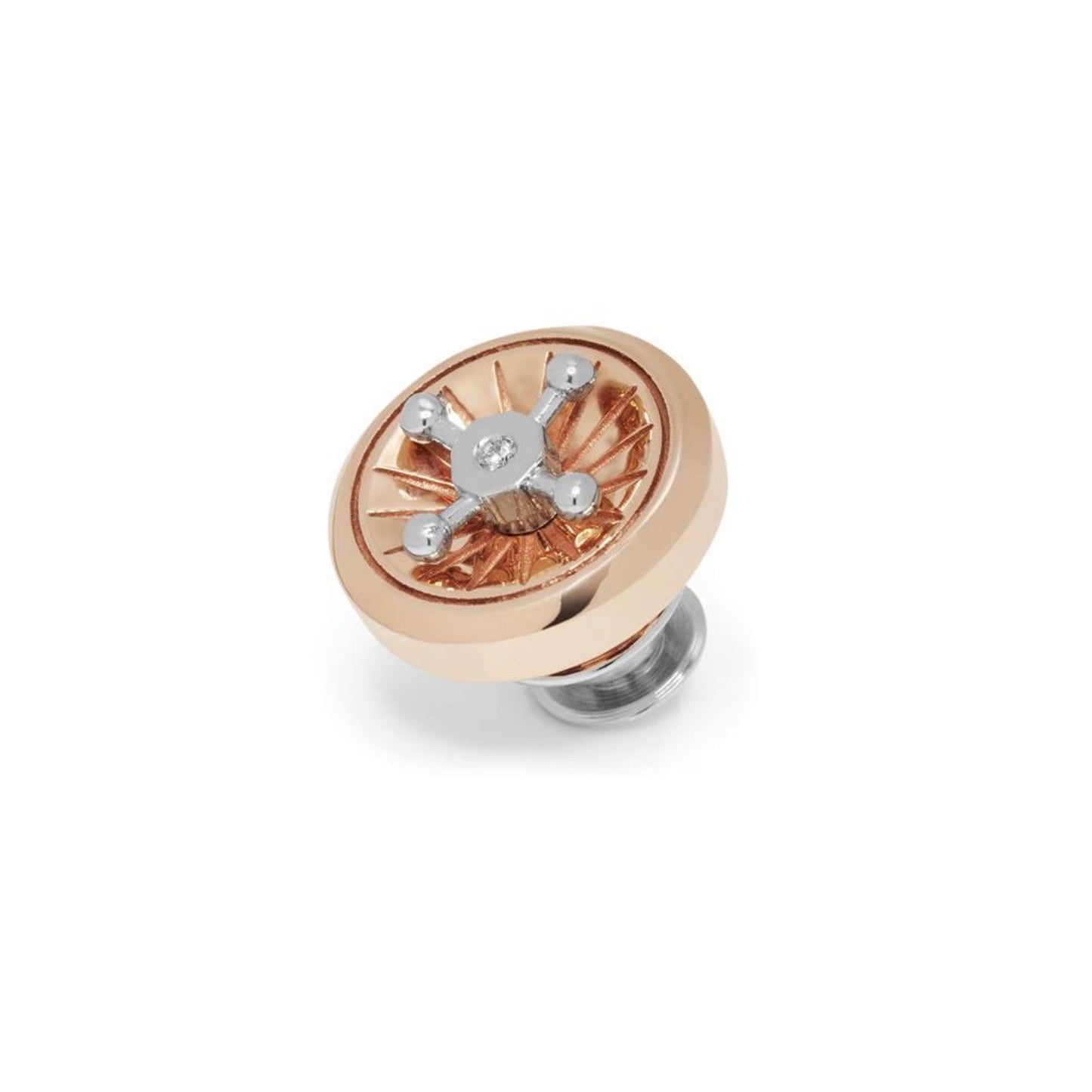 Baraka Casino Brooch SP292351RODB, a men's brooch in rose gold and stainless steel set with diamonds