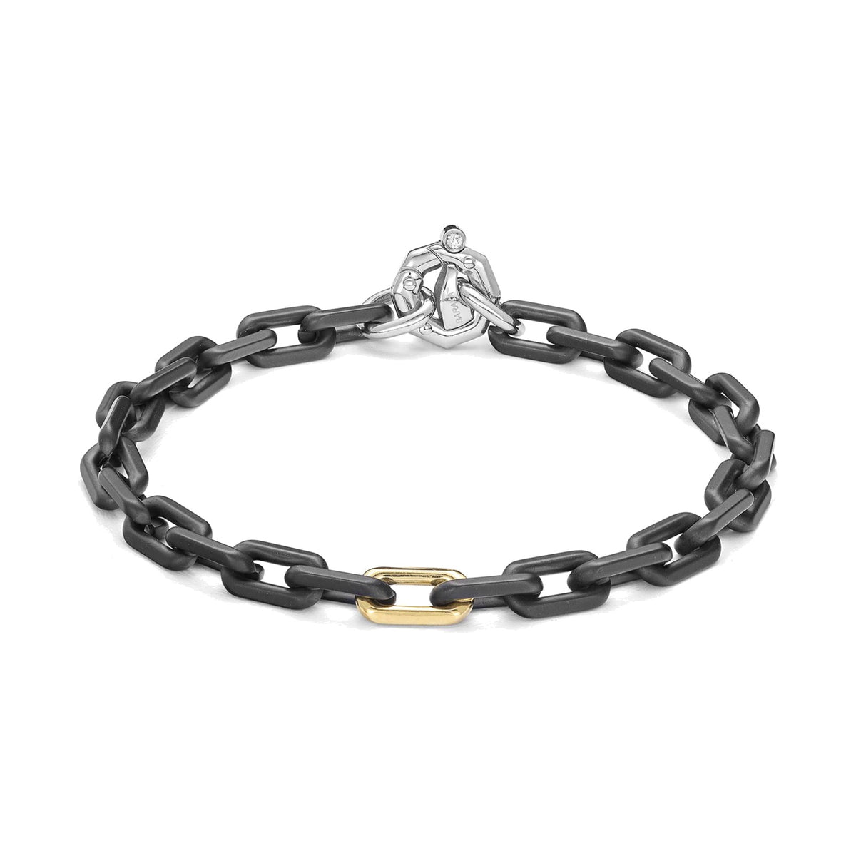 Baraka Cyborg Ceramic Bracelet BR372501GILU, a men's bracelet in black ceramic and 18-karat yellow gold with a white diamond