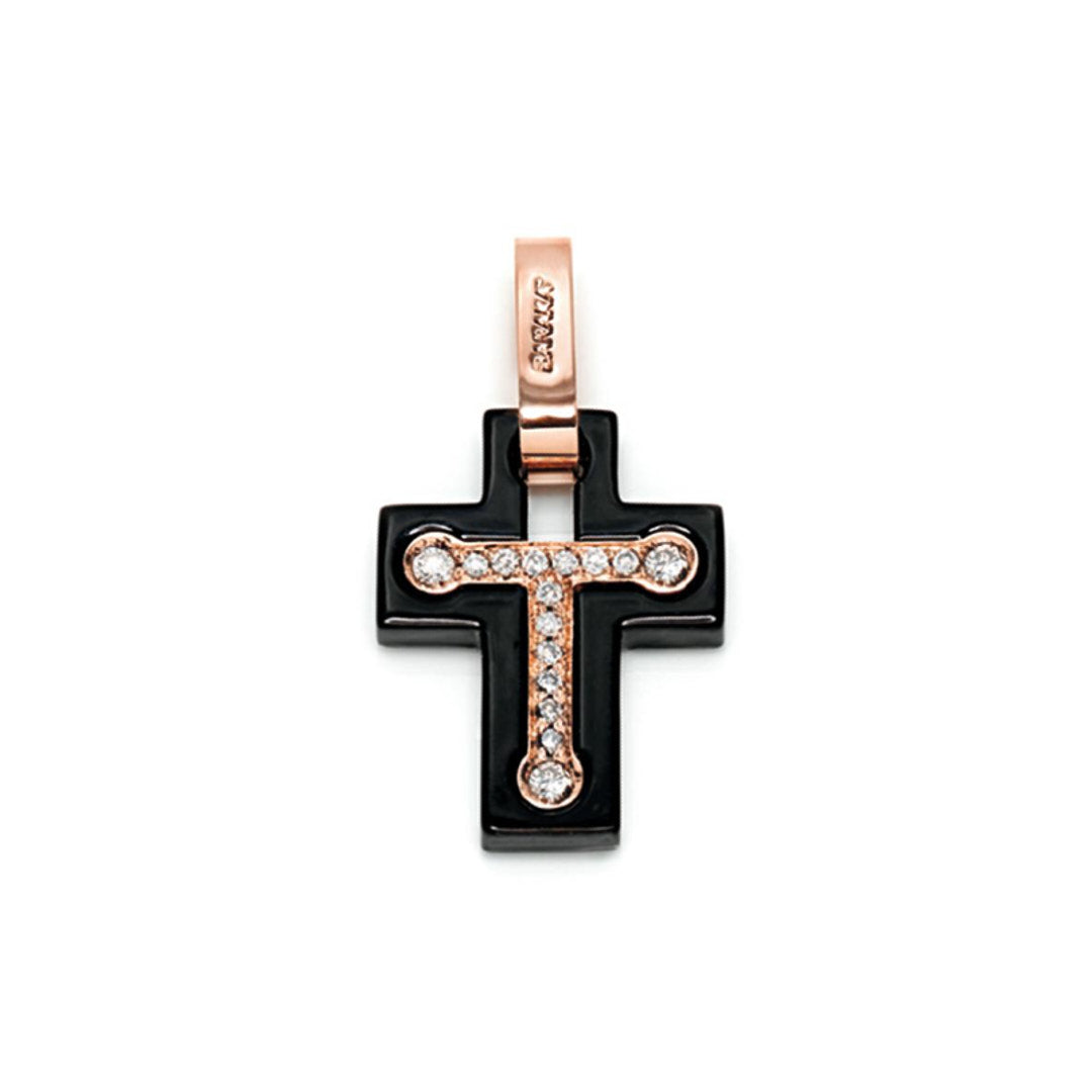 Baraka Cyborg Ceramic Cross CR221241ROCN-18, a men's cross in rose gold and black ceramic set with diamonds
