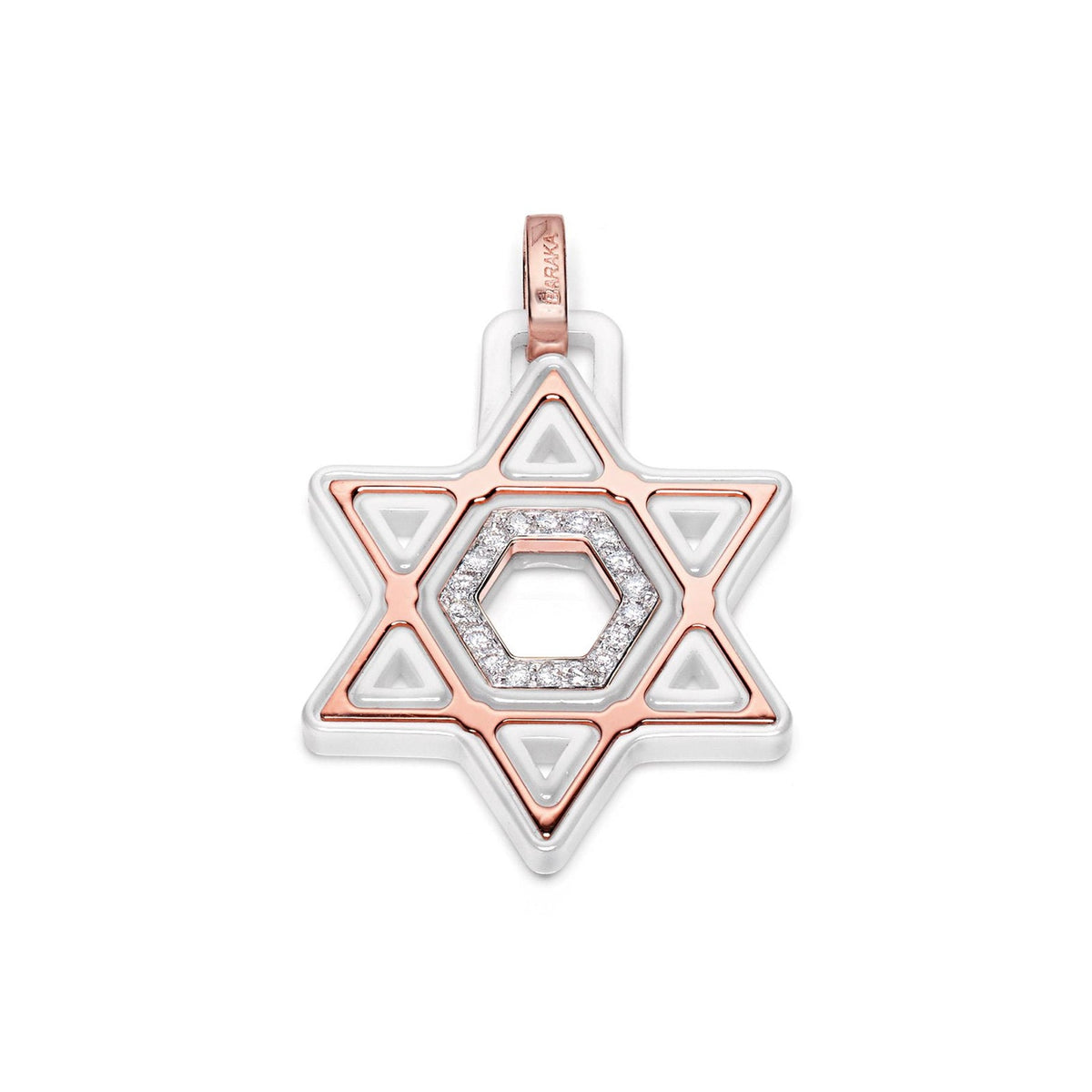 Baraka Cyborg Ceramic Pendant ST221521ROCB-18, a men's pendant in rose gold and black ceramic set with diamonds