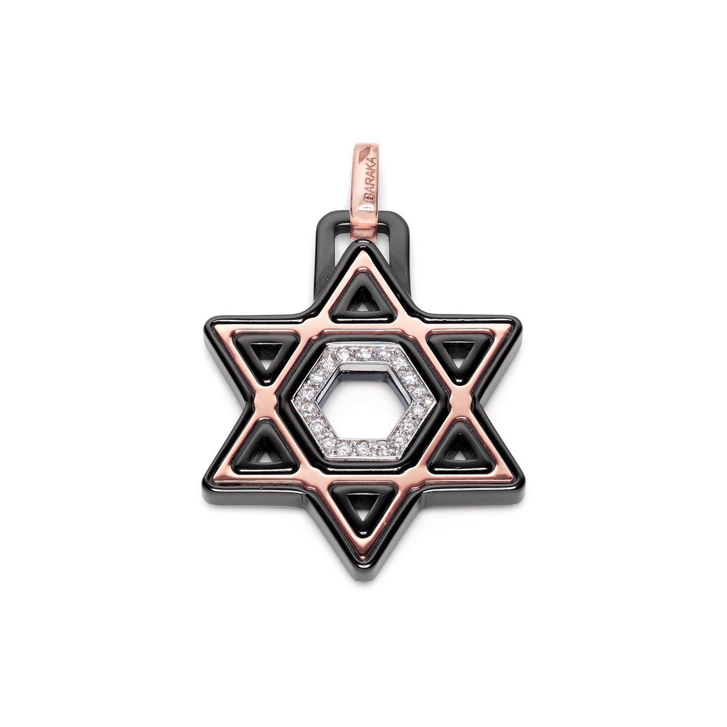 Baraka Cyborg Ceramic Pendant ST221521ROCN-18, a men's pendant in rose gold and black ceramic set with diamonds