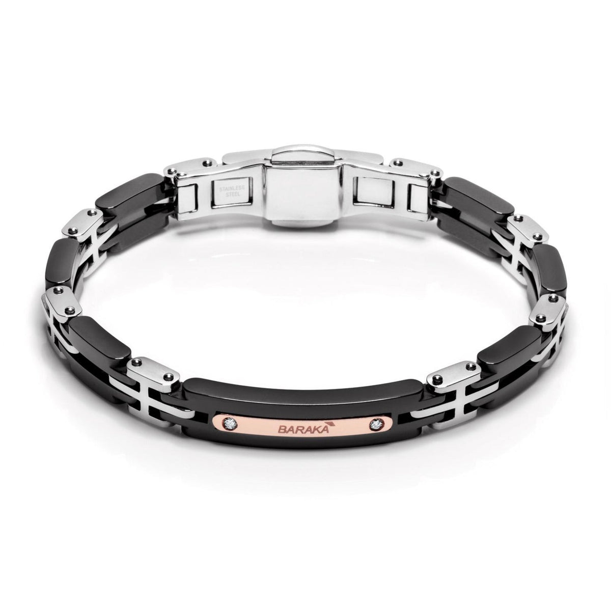 Baraka Explore Bracelet BR221391ROCN-04, a men's bracelet in rose gold and black ceramic set with diamonds