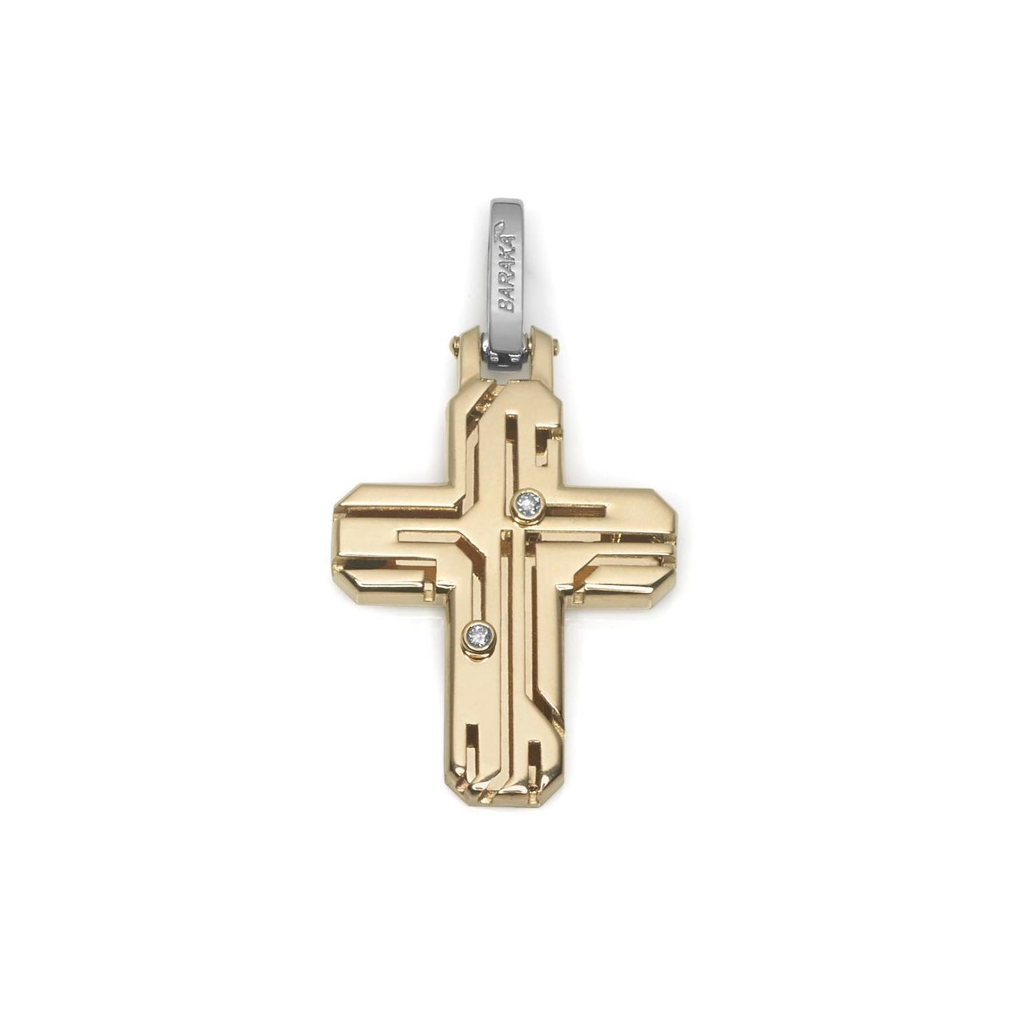 Baraka Labyrinth Cross CR281251GIDB-02, a men's cross in white and yellow gold set with diamonds
