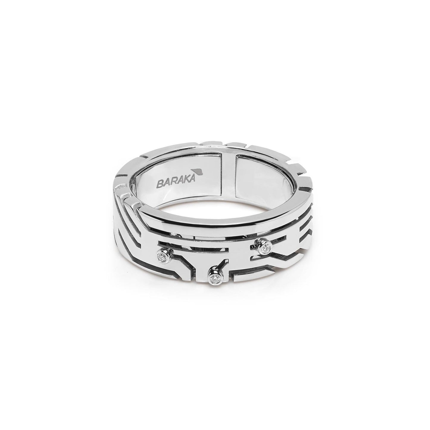 Baraka Labyrinth Ring AN275131BIDB-03, a men's ring in white gold set with diamonds