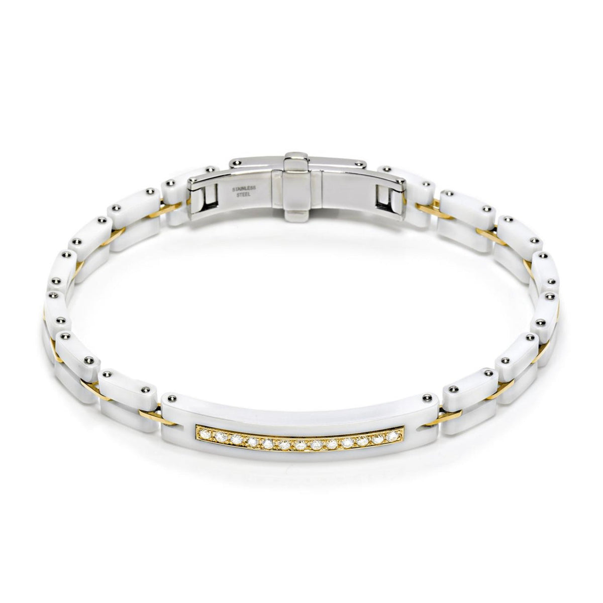 Baraka Mosaiko Bracelet BR215191GICB-39, a men's bracelet in yellow gold and black ceramic set with diamonds