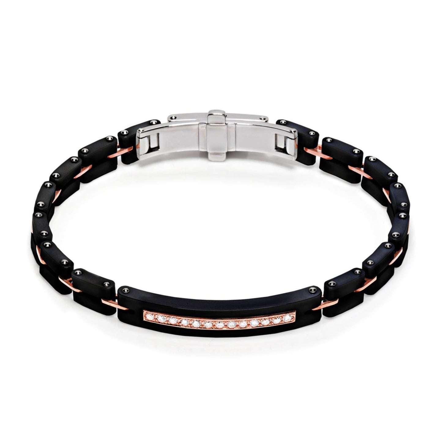 Baraka Mosaiko Bracelet BR215191ROCN-39, a men's bracelet in rose gold and black ceramic set with diamonds