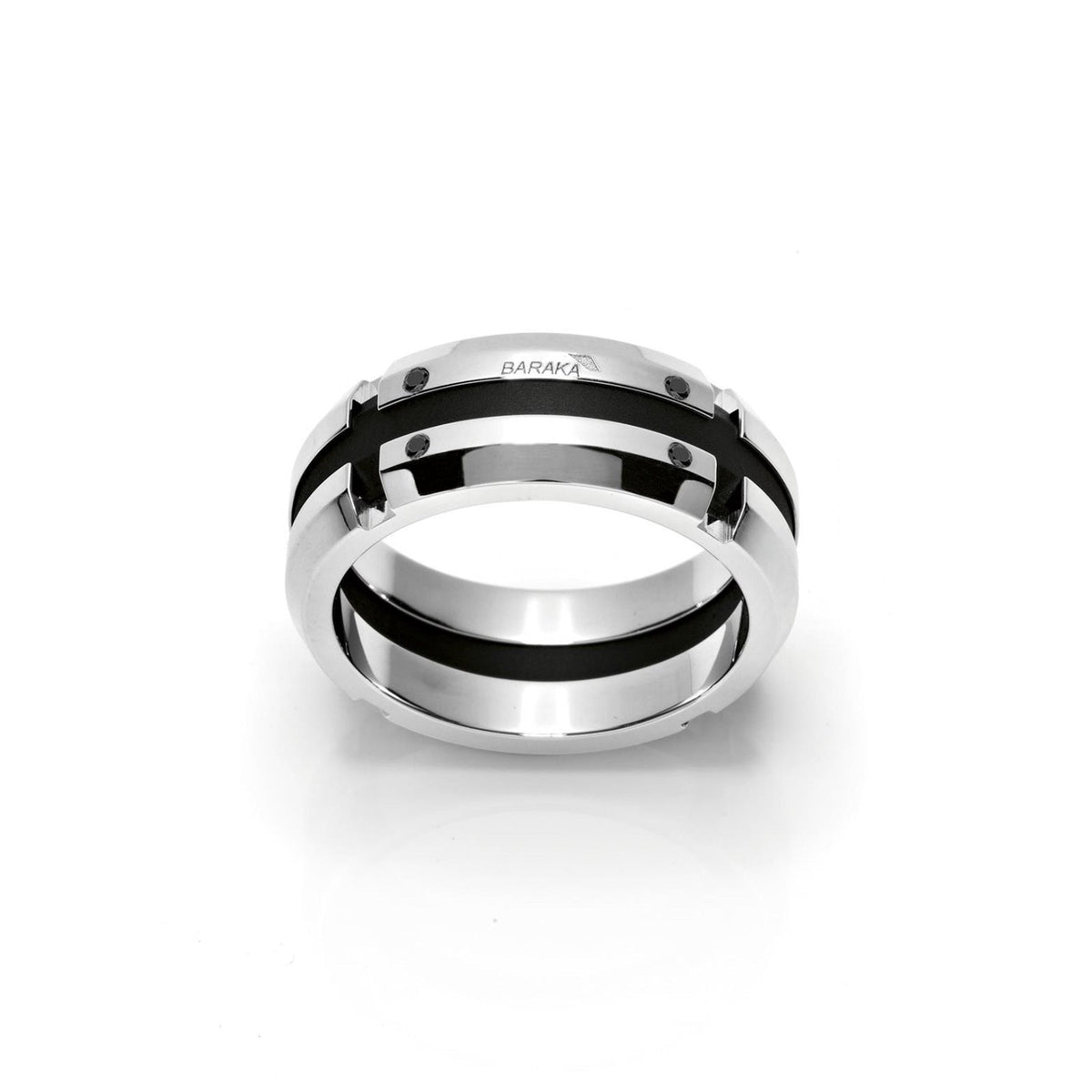 Baraka Prive Ring AN221051BIDN-04, a men's ring in white gold and PVD coating set with diamonds