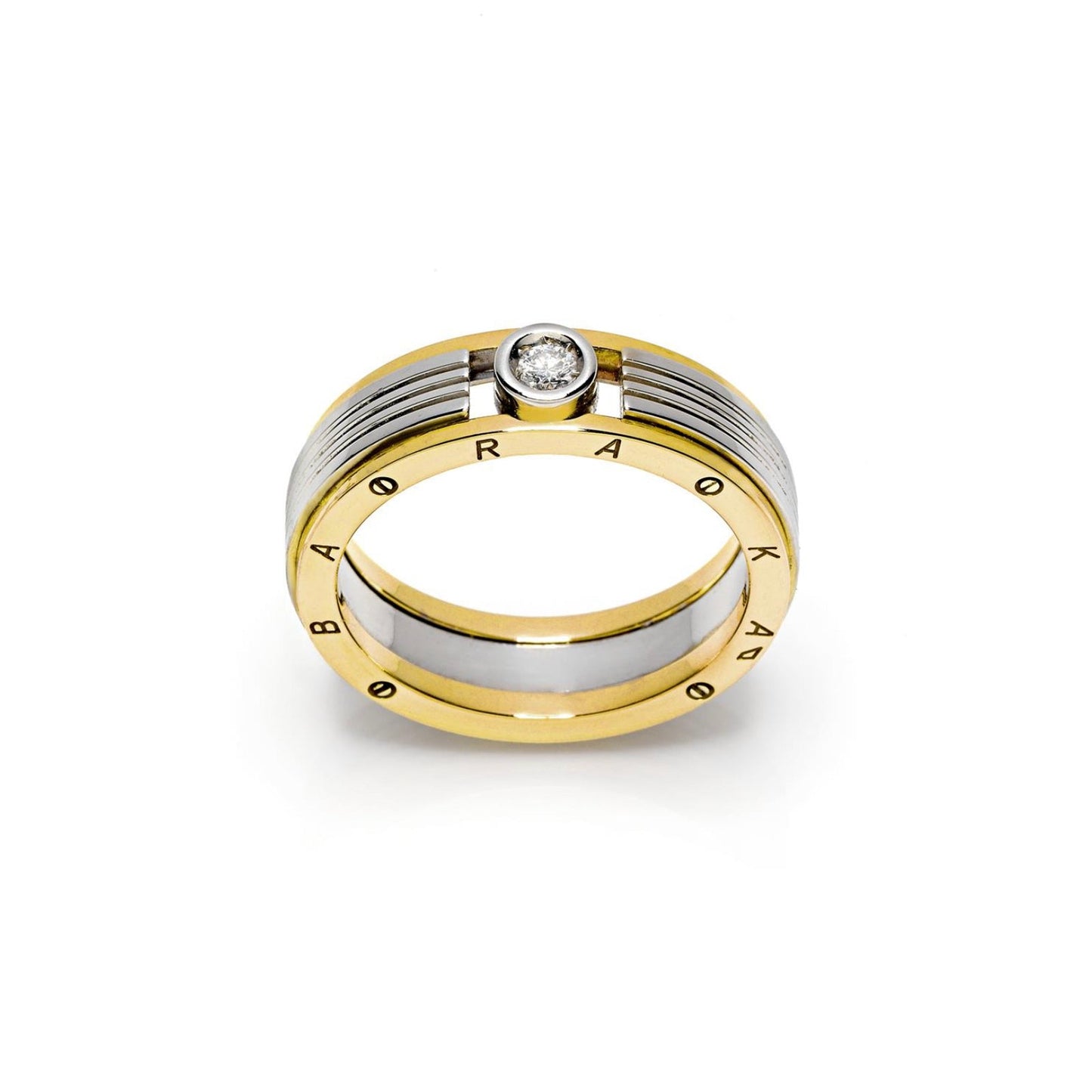 Baraka Ritmika Ring AN211461GBLU-08, a men's ring in white and yellow gold set with diamonds