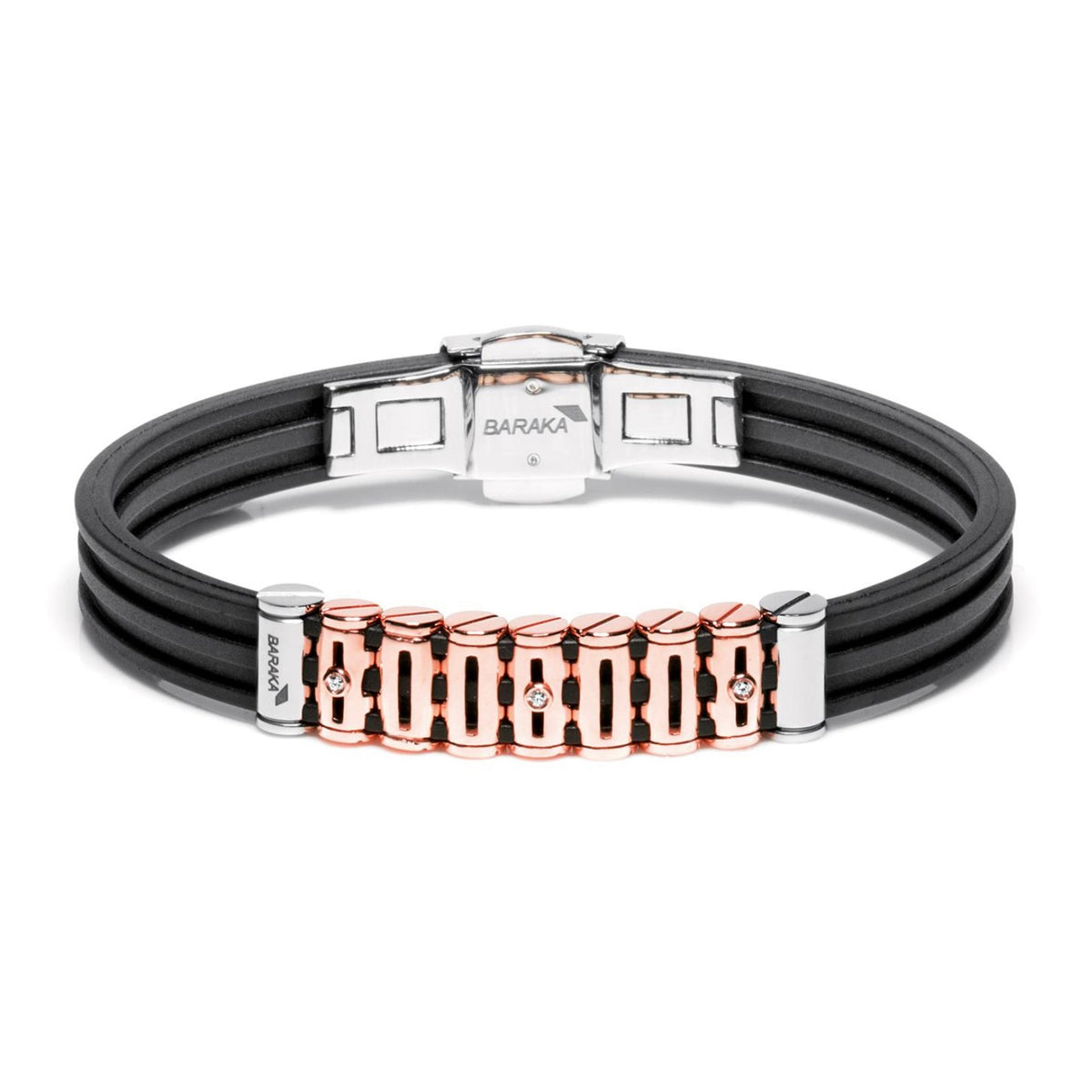Baraka Vortex Bracelet BR251101RODB-05, a men's bracelet in rose gold and stainless steel set with diamonds