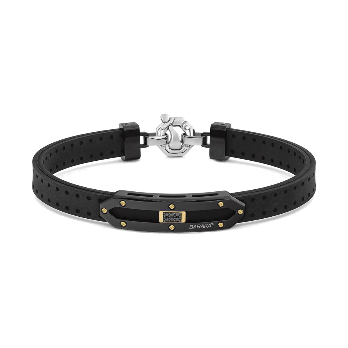 Baraka Vortex Bracelet BR373731GIDN, a men's bracelet in rubber, black PVD stainless steel and 18-karat yellow gold with black diamonds