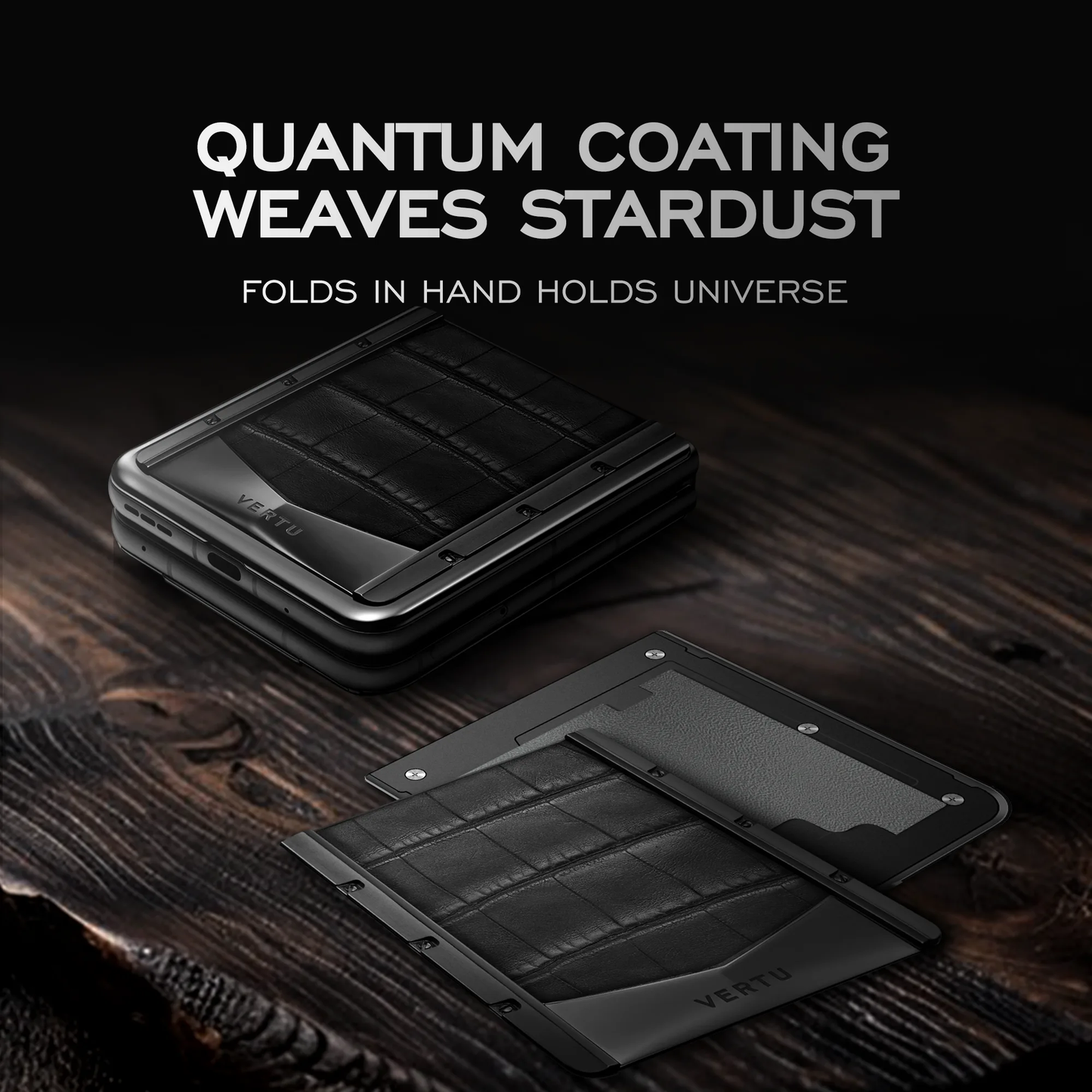 VERTU QUANTUM FLIP PHONE HIMALAYA CROCODILE ALLIGATOR SKIN, close-up of the case, Himalaya alligator leather