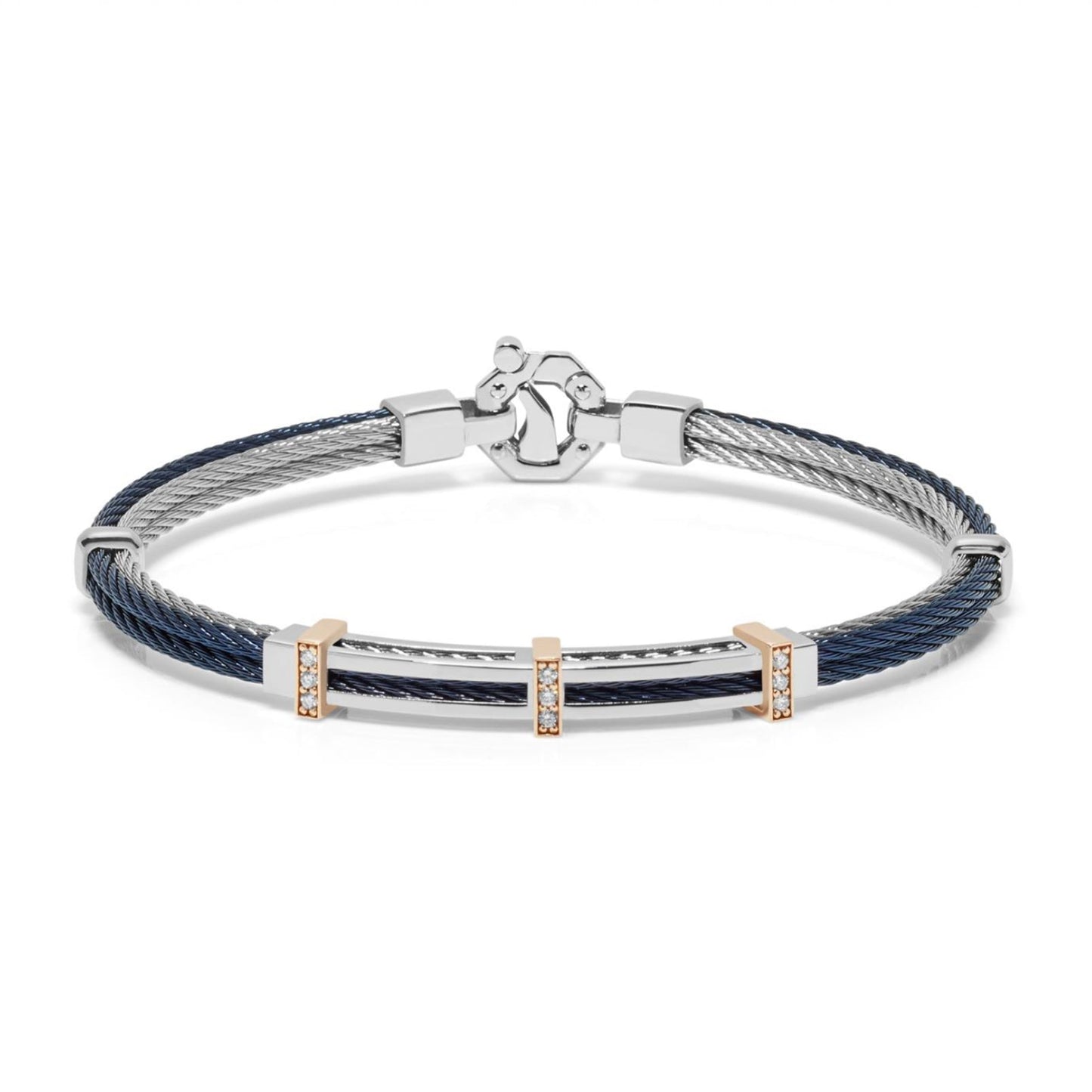 Baraka 316L Bracelet BR312501RODB-16, a men's bracelet in rose gold and stainless steel set with diamonds