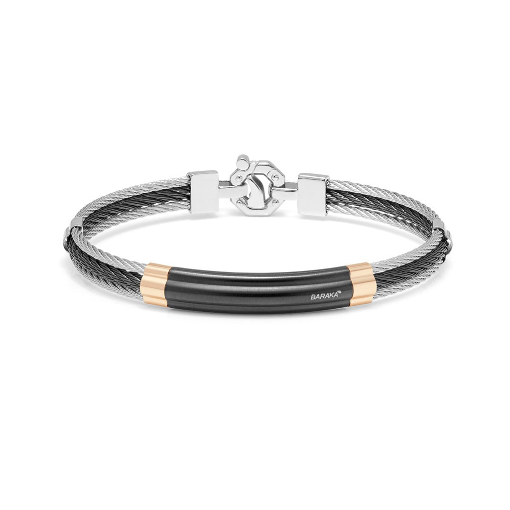Baraka 316L Bracelet BR312801ROGR-02, a men's bracelet in rose gold and stainless steel set with diamonds