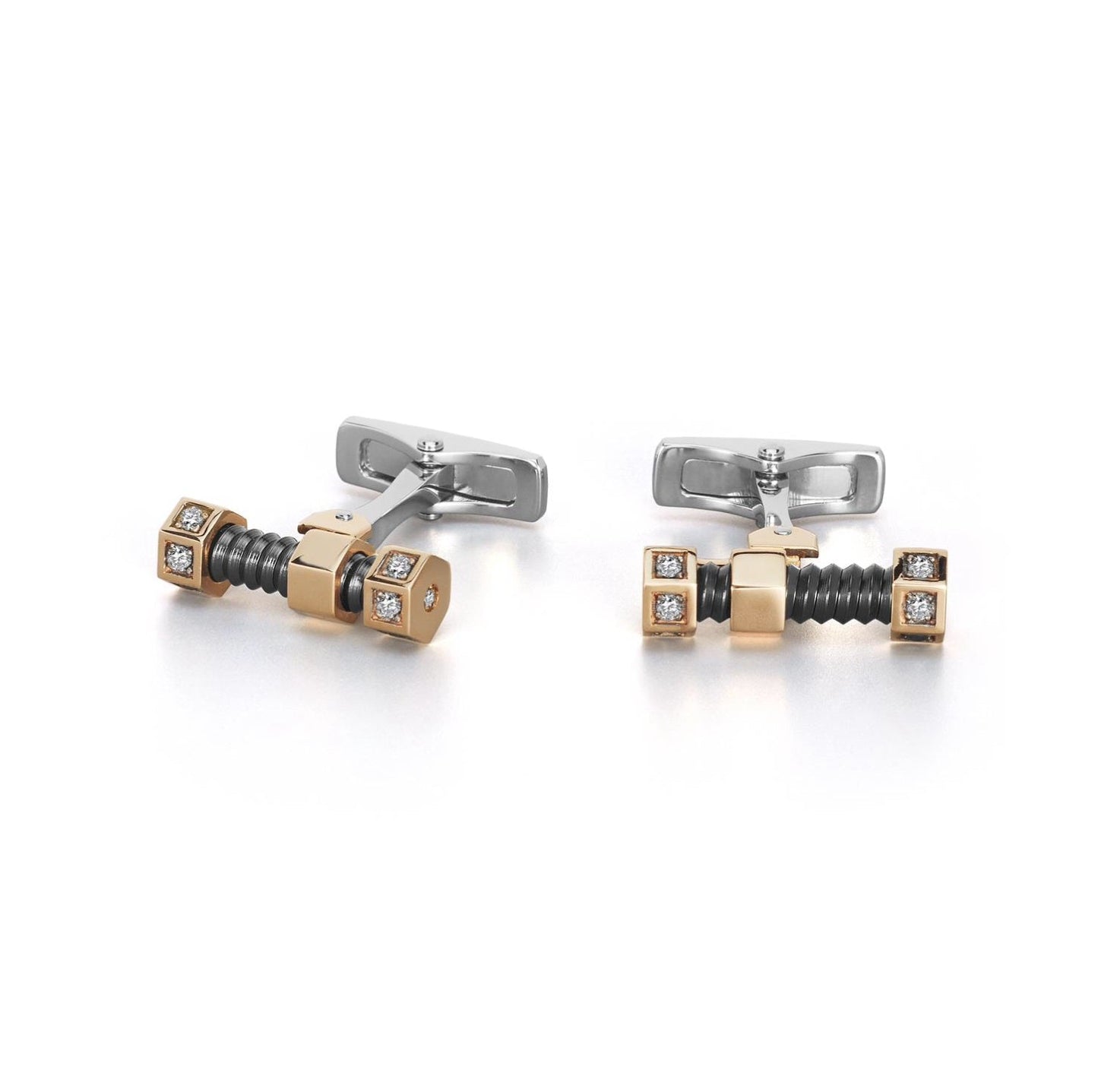 Baraka Cufflinks PS334401RODB-24, a men's pair of cufflinks in rose gold and stainless steel set with diamonds