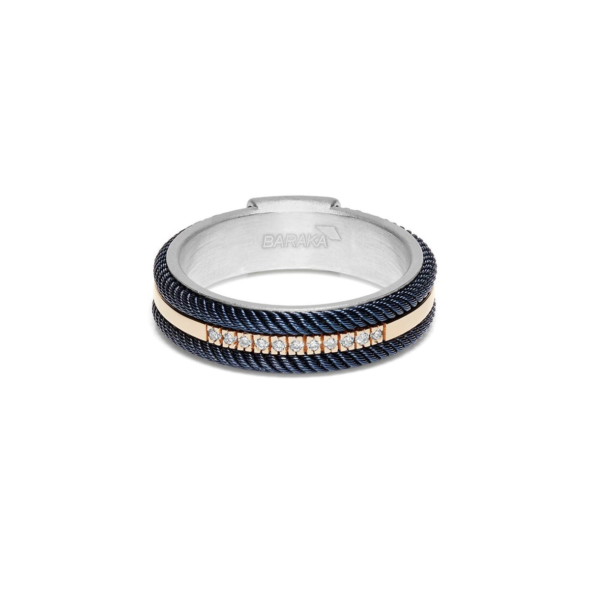 Baraka 316L Ring AN293041RODB-11, a men's ring in rose gold and silver set with diamonds