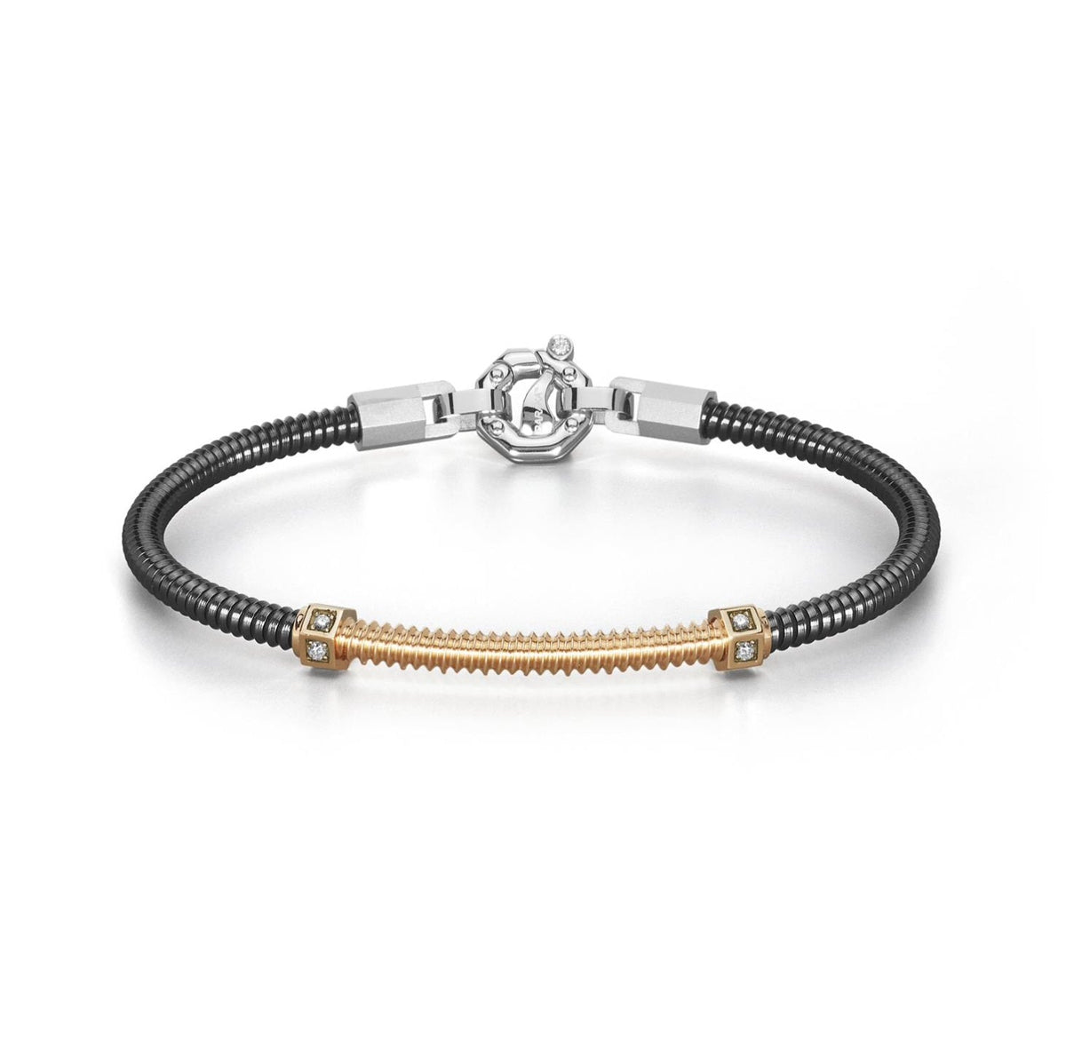 Baraka 316L Bracelet BR334101RODB-14, a men's bracelet in rose gold and stainless steel set with diamonds