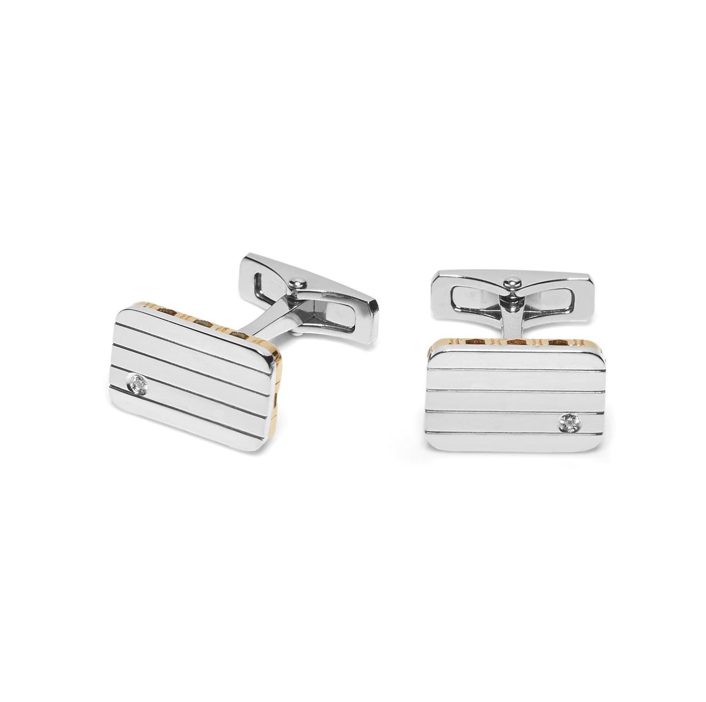 Baraka Cufflinks PS283161BRDB-04, a men's pair of cufflinks in rose and white gold and stainless steel set with diamonds