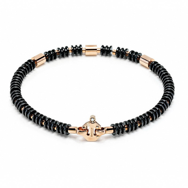 Baraka Snake Bracelet BR215651ROCN-02, a men's bracelet in rose gold and black ceramic set with diamonds