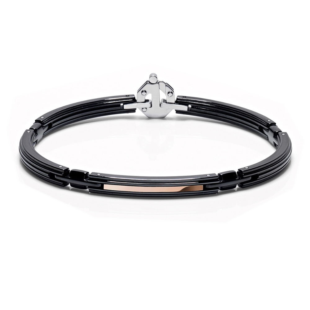 Baraka Discovery Bracelet BR241101ROCN-02, a men's bracelet in black ceramic and stainless steel set with diamonds
