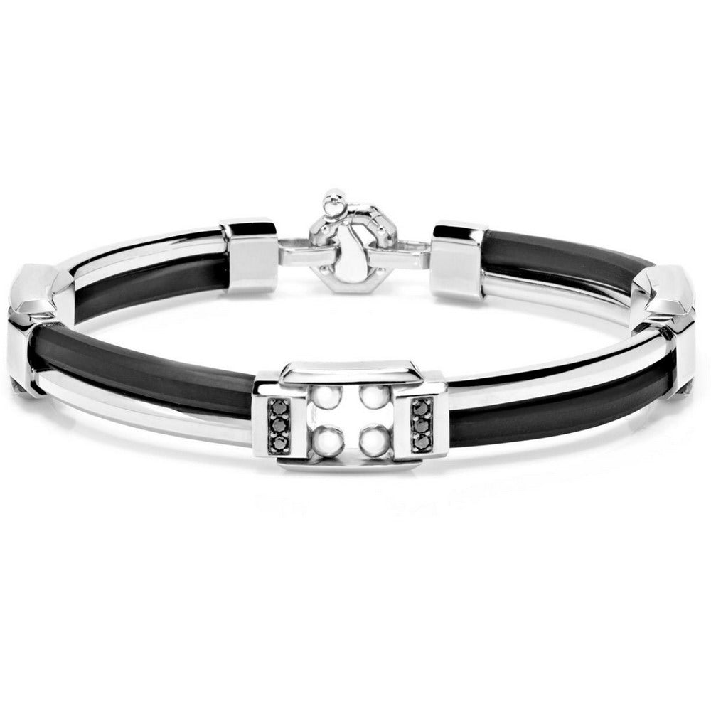 Baraka Kardano Bracelet BR243141BIBN-14, a men's bracelet in white gold and rubber set with diamonds