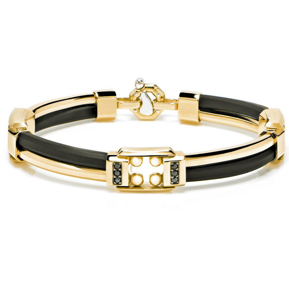 Baraka Kardano Bracelet BR243141GIBN-14, a men's bracelet in white and yellow gold and rubber set with diamonds