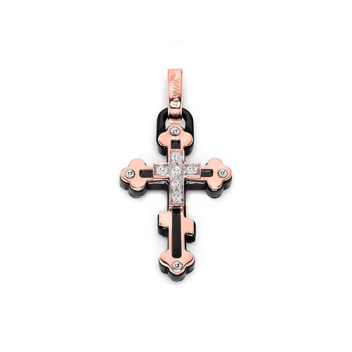 Baraka Prive Cross CR221691RODB-12, a men's cross in rose and white gold and black ceramic set with diamonds