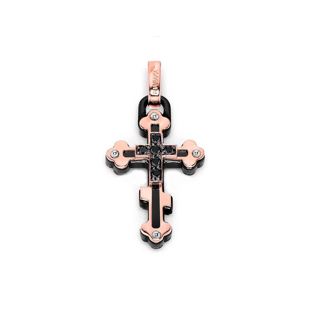 Baraka Prive Cross CR221691RODN-12, a men's cross in rose and white gold and black ceramic set with diamonds
