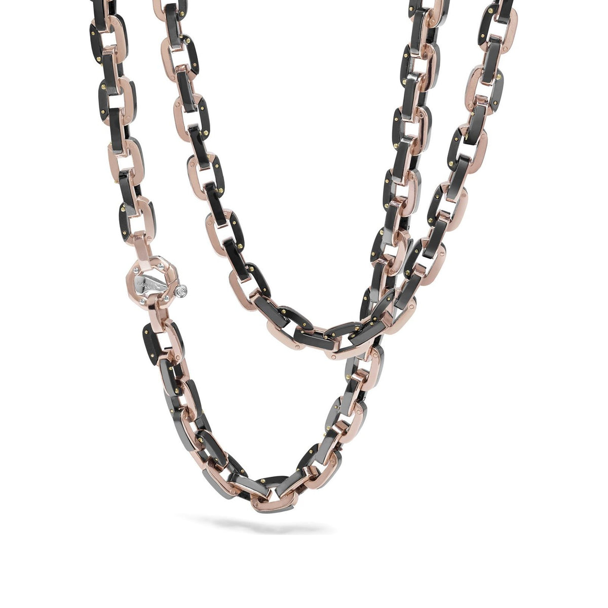 Baraka Cyborg Ceramic Chain GC271091ROCN-02, a men's chain in rose and white gold and black ceramic set with diamonds